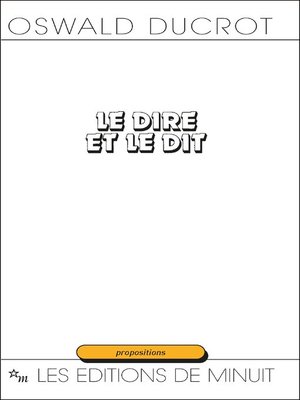 cover image of Le Dire et le Dit